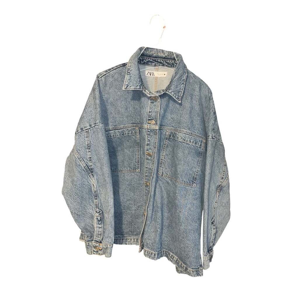 Zara Acid Wash Denim Jacket Oversized Button Up Shacket Size XL